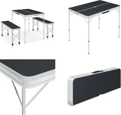 Obrázok produktu pre vidaXL Skladací kempingový stôl s 2 lavicami Aluminium Grey - Súprava kempingového stola - Súpravy kempingových stolov - Súpravy piknikových stolov