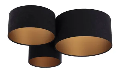 Image de Plafonnier 080-009 à 3 lumières, abat-jour en velours noir et doré, 50, 40, 30 cm