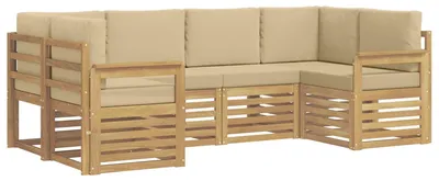 Produktbild von vidaXL Outdoor-Sofagarnitur 5 pcs Weiß und Beige 245 x 128,5 x 73 cm