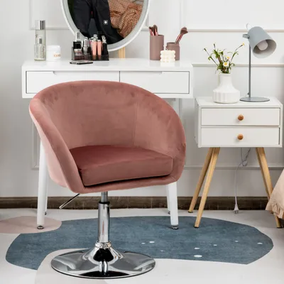 Image de COSTWAY Chaise d'accentuation réglable en hauteur, chaise rembourrée pivotante à 360°, chaise de salle à manger supportant jusqu'à 120 kg, fauteuil pivotant en velours (rose)