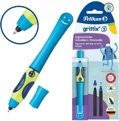 Produktbild von Pelikan griffix® Tintenschreiber für Rechtshänder, Neon Fresh Blue, Stick Pen, Blau, Blau, Kunststoff, Rechtshändig, Sichtverpackung