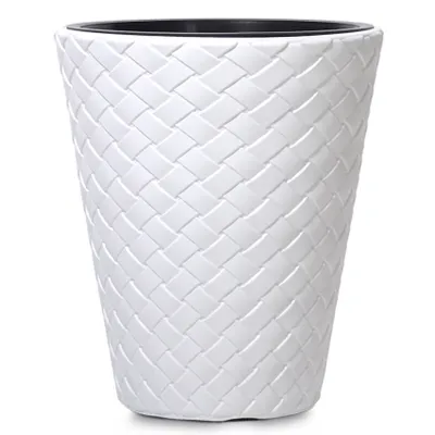 Produktbild von Prosperplast Blumentopf Kunststoff Silber, 30x30x35 cm, 14 l, mit Einsatz, witterungs- und UV-beständig, für Innen- und Außenbereich, Matuba DBMT300, Bambusgeflecht-Optik
