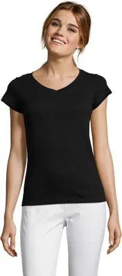 Image de SOLS - T-shirt « Moon » à col en V pour femmes LT1485 (S) (noir)