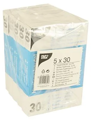 Zdjęcie produktu dla Papstar Hygienebeutel weiss 285 x 80 x 70mm 5x30 Stück 12490