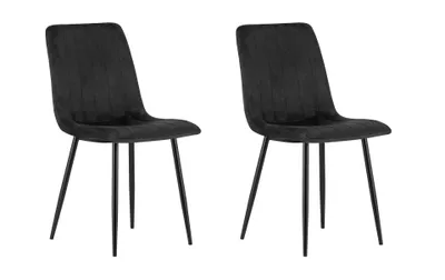 Produktbild von Polsterstuhl Esszimmerstuhl Wohnzimmerstuhl Stuhl mit schwarzem Samtsitz und schwarz lackierten Metallbeinen, 90 cm Höhe, 120 kg belastbar 2er Set