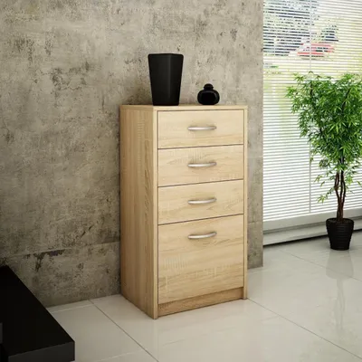 Image de Commode 4 tiroirs finition mate, commode 45cm de large armoire bois commode à tiroirs sideboard sonoma