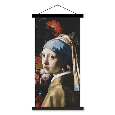 Produktbild von MuchoWow® Textilposter Das Mädchen mit dem Perlenohrring - Vermeer - Jan Davidsz de Heem 90x180 cm mit schwarzem Rahmen - Dekoration Wohnzimmer