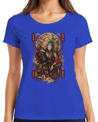 Produktbild von Samurai Ronin Katana Drache Japan Krieger Anime Tattoo Y2K Manga Damen T-Shirt, Blau, XXL