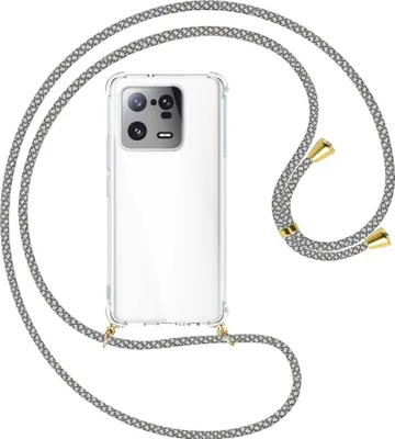 Produktbild von Handykette Backcover-Schutzhülle mit Band (Metall goldfarben) für Xiaomi 13 Pro (6.73'') - weiß/grau kariert