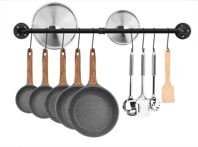 Produktbild von Küchenutensilienhalter, 60 cm, Industriestil mit 10 Haken, Topfhalter mit Haken