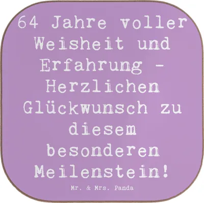 Produktbild von Mr. & Mrs. Panda Untersetzer für Gläser Spruch 64. Geburtstag Weisheit - Lavendeltraum - Geschenk, Coaster, bieruntersetzer, gläseruntersetzer, Alter, Jubiläum, 64 Jahre