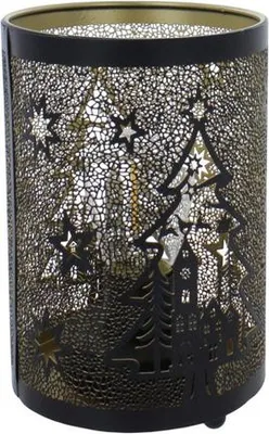 Produktbild von LED Windlicht - Tanne - schwarz/gold - ca. 10,5 x 10,5 x 16 cm