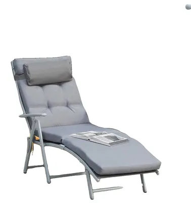 Image de Chaise longue, structure métallique thermolaquée, tissu Textilene, 137 cm x 63,5 cm x 100,5 cm, dossier réglable sur 7 positions, modèle pliable