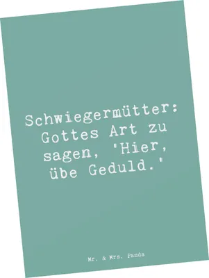 Produktbild von Mr. & Mrs. Panda Grußkarte Spruch Schwiegermutter Geduld - Meeresbrise - Geschenk, Postkarten, Schwiegereltern, Ansichtskarte, Beziehung, Kunstkarten, Postkarte, Familie