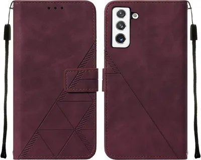 Produktbild von Galaxy S22 Hülle, Schlank Prägung Flip Leder Kartenfächer Schutzhülle mit Ständer für Samsung Galaxy S22 Rot