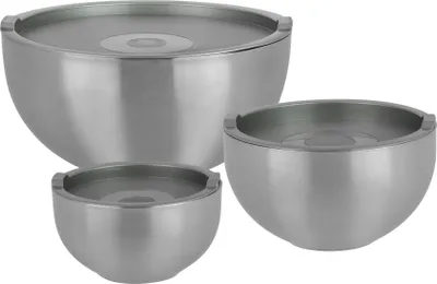 Produktbild von Gsw, Thermoschüssel-Set, 6-teilig, Edelstahl mit Kunststoffdeckel, ø 18xH10cm / ø 22xH12cm / ø 26xH13cm, zum Warmhalten, Kühlen, Transportieren & Aufbewahren