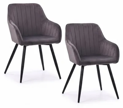 Image de Relaxdays, ensemble de 2 chaises de salle à manger, en velours, avec pieds en métal, avec accoudoirs, pour salle à manger et cuisine, chaise de cuisine rembourrée, couleur anthracite