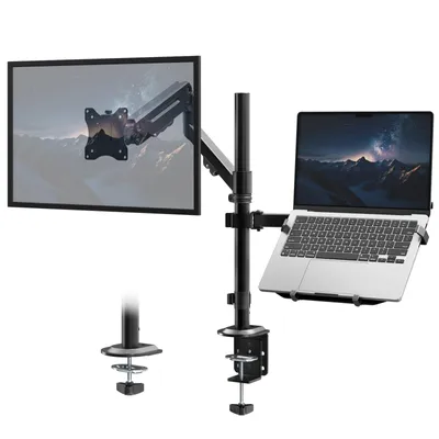 Produktbild von Monitorhalterung mit Laptop Arm für 17–35 Zoll Monitore, VESA 75/100 mm, Schreibtischhalterung mit Gasfeder, bis 12 kg