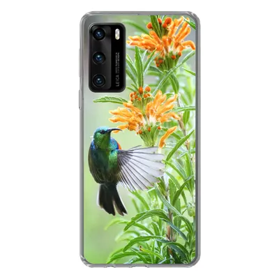 Produktbild von MuchoWow® Handyhülle Schutzhülle Hülle für Huawei P40 Nahaufnahme eines bunten Vogels neben Pflanzen mit orangefarbenen Blüten Silikon Softcase Handy Hülle - Handytasche