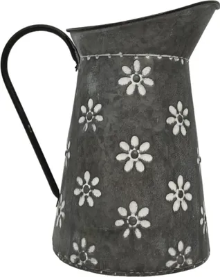 Produktbild von Dekorativer Zink-Wasserkrug in Grau, 28x24x9cm, zum Dekorieren von Blumen und Pflanzen