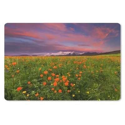 Produktbild von MuchoWow® Schreibtischunterlage Blumenwiese - Rosa - Berge 60x40 cm - XXL Mauspad - Großes Mauspad