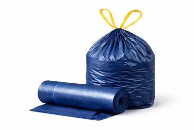 Image de Sacs poubelle RyanPack en PEHD avec cordon de serrage – Résistants à la déchirure et solides – 50 x 60 cm – 10 µ – Bleu foncé – 1 500 pièces (carton)