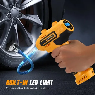 Produktbild von Akku-Kompressor 150 PSI, 800 W, 20 l/min, 2 × 2000 mAh Akku, mit 4 Düsen, für Auto, Motorrad und Fahrrad