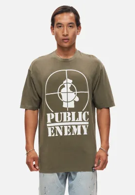 Produktbild von Recovered T-Shirt Public Enemy Tonal Target mit angesagtem Public Enemy-Logoprint Washed Khaki L