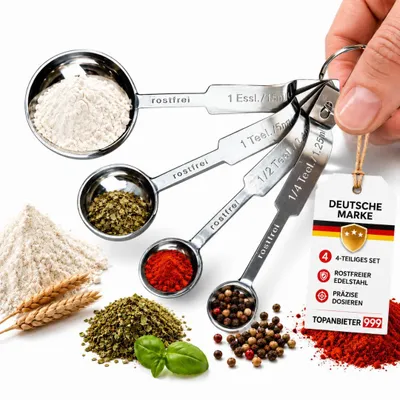 Produktbild von Messlöffel Set Edelstahl 4-teilig rostfrei Dosierlöffel lebensmittelecht für Backen Kochen Gewürze