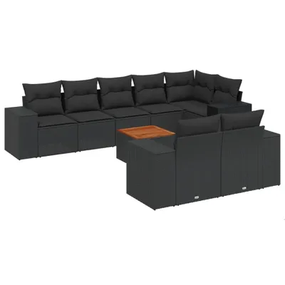 Produktbild von vidaXL 9-tlg. Garten-Sofagarnitur mit Kissen Schwarz Poly Rattan