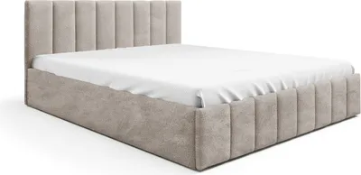 Produktbild von BETTSO Beigefarbenes bequemes Polsterbett EYLA aus Boucle-Stoff 180x200