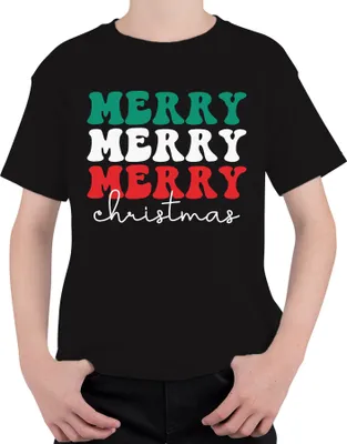 Produktbild von Merry Merry Merry Christmas - Weihnachten Weihnachtsgeschenk Christmas Uni Kinder T-Shirt, Schwarz, 140