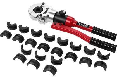 Zdjęcie produktu dla KRAFT&DELE | Zestaw do zaciskania rur wielowarstwowych, 12T, 16–32 mm, Hydrauliczna zaciskarka do rur miedzianych, aluminiowych, PEX, PB oraz do złączek miedzianych