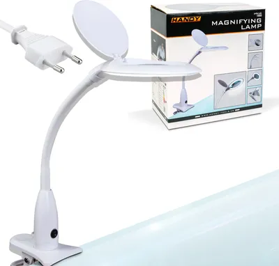 Produktbild von Handy – Schreibtisch-Lupenlampe mit Tischklemme – Lupe mit Licht – 12 Dioptrien (5-facher Zoom) Netzbetrieben – 100 mm Glas – Lupenlampe – Diamantmalerei/Hobby/Lötlupe mit Licht