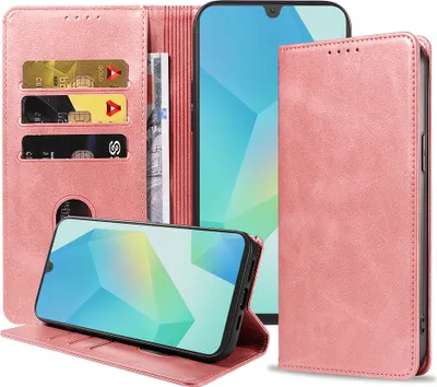 Immagine prodotto di Smartphonica Custodia per telefono adatta a Samsung Galaxy A16 in ecopelle con chiusura magnetica e portacarte Custodia a libro con patta - Rosa