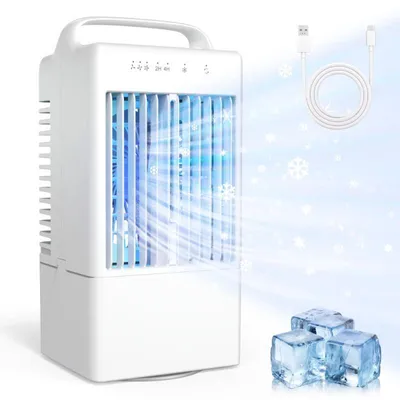 Produktbild von AIORBER 4-in-1 Mobiles Klimagerät Mini Luftkühler mit 900ml Wassertank Tragbare Klimaanlage USB Ventilator Luftbefeuchter 3 Geschwindigkeiten 7 Farblicht Weiß
