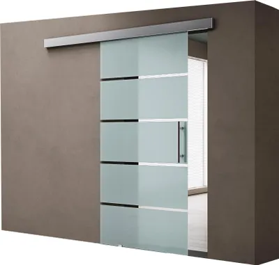 Immagine prodotto di doporro Porta Scorrevole in Vetro Temperato 8 mm Opaco a Strisce, Trasparente, con Binario in Alluminio Cromato, Soft-Close, 102,5x205 cm Amalfi13
