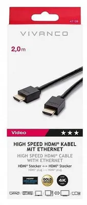 Obrázok produktu pre ViVanco™VVVHDMI20MMGG, 2 m, Typ HDMI (štandard), Typ HDMI (štandard), Čierna