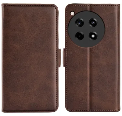 Productafbeelding van MobyDefend Hoesje - Geschikt voor OnePlus 12R  -  Luxe Wallet Book Case (Sluiting Zijkant) - Bruin