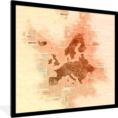 Produktbild von MuchoWow® MuchoWow® Gerahmtes Poster Europa-Karte - Aquarell - Braun - Zeitung 40x40 cm - Poster mit zchwarzem Bilderrahmen - Mit Rahmen - Wanddekoration Schlafzimmer