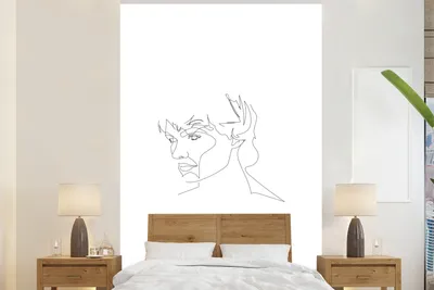 Produktbild von MuchoWow® Fototapete für Wohnzimmer oder Schlafzimmer Wandtapete Vinyl Motivtapete Mann - Kopf - Strichzeichnung - 200x300 cm - Wanddekorationen