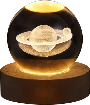 Obrázek produktu pro Křišťálová koule noční světlo, křišťálová koule světlo, křišťálová koule lampa, 3D křišťálová koule světlo, křišťálová koule světlo s dřevěnou základnou
