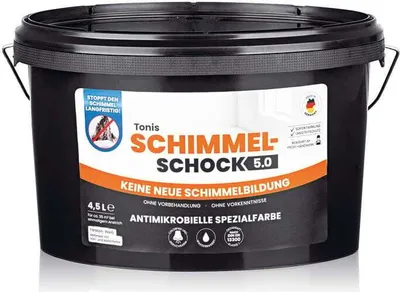 Produktbild von Tonis SCHIMMELSCHOCK 5.0 - Antimikrobielle Spezialfarbe - Farbeimer 4,5l Gebinde - weiß Schimmelentferner chlorfrei Entferner Schimmelex Spezialfarbe