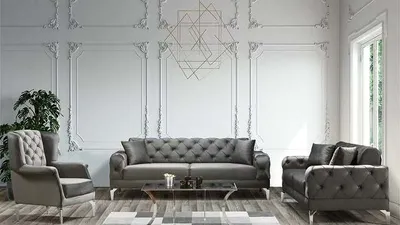 Produktbild von Sofa Set Komfort, Couchgarnitur 3+2+1 Spar-Set in Grau Samtstoff