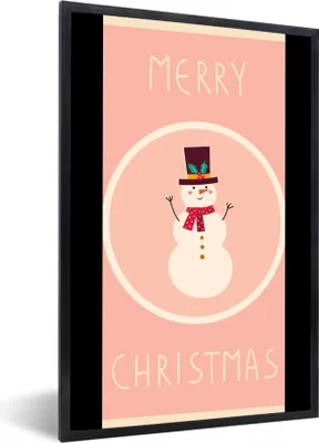 Produktbild von MuchoWow® Gerahmtes Poster Schneemann - Zitate - Weihnachten - Frohe Weihnachten - Rosa - Winter 20x30 cm - Poster mit Schwarzem Bilderrahmen Wandposter Rahmen Foto Bilder - Drucken - Bilder Poster im Rahmen