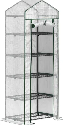 Image de Mini-serre - Serre à étagères à 5 niveaux - 69x49x193 cm - Structure métallique - Couverture transparente étanche - Blanc
