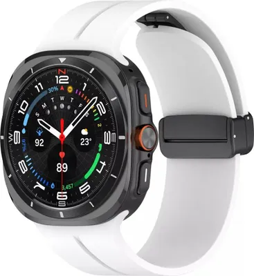 Produktbild von Strap-it Silikon-Sportarmband mit magnetischem D-Verschluss - passend für Samsung Galaxy Watch Ultra / Ultra 2025 47mm (weiß)