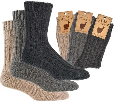 Produktbild von 2 Paar warme Socken mit 65% Schafwolle 35% Alpakawolle = 100% Wolle grob Gr. 43-46 grau