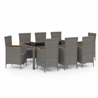 Immagine prodotto di vidaXL set da pranzo da giardino 9 pezzi con cuscini in poly rattan grigio