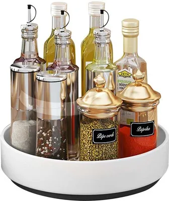 Produktbild von Ibenzoa® Drehbarer Küchenorganizer aus Kohlenstoffstahl, 26 cm – Weiß, rutschfeste Unterseite, große Kapazität, 360°-Drehfunktion
